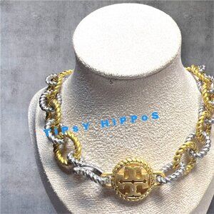 Tory Burch Textured Rope Gold and Silver Metal Necklace - JUST RELEASED